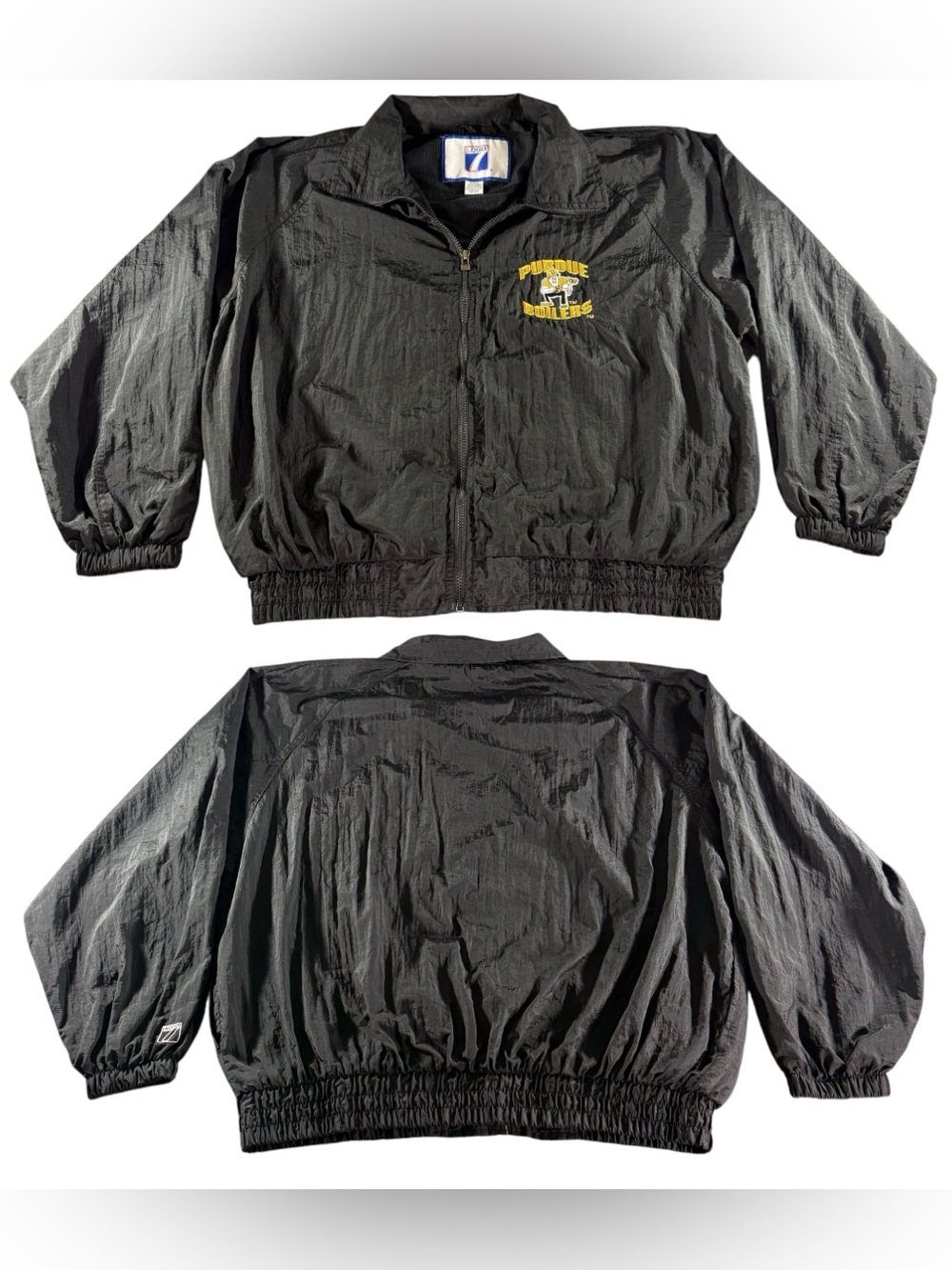Vintage 90s Purdue Boilers Jacket Logo 7 Windbreaker Men’s XL Black Embroidered